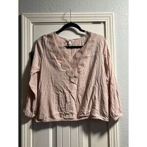 Express Blush Pink Lace Trim Peasant Blouse Womens Large Boho V-Neck